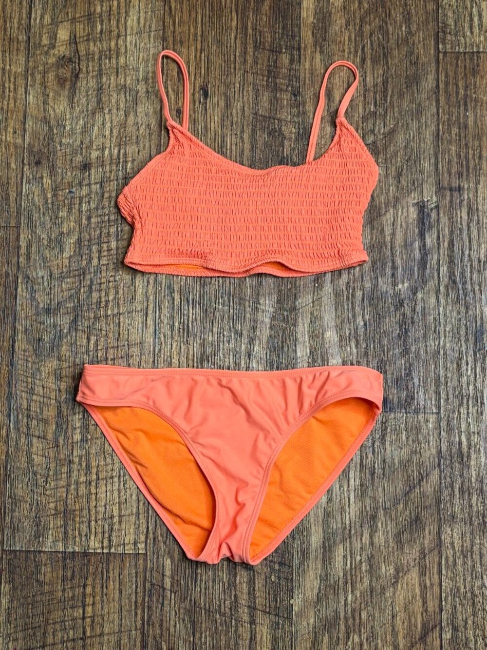 Cabana Del Sol Neon Orange Crinkle Bikini Set Women's Swimwear (US) Size Medium